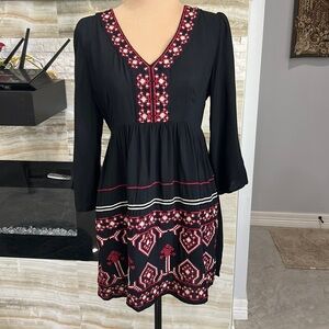 Flying‎ Tomato Black Embroidered Tunic Dress Size S